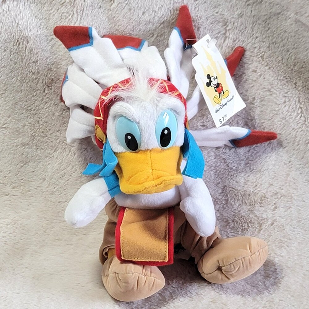 Vintage Disneyland Frontierland Donald Duck Indian 8" Bean Bag Plush NWT
